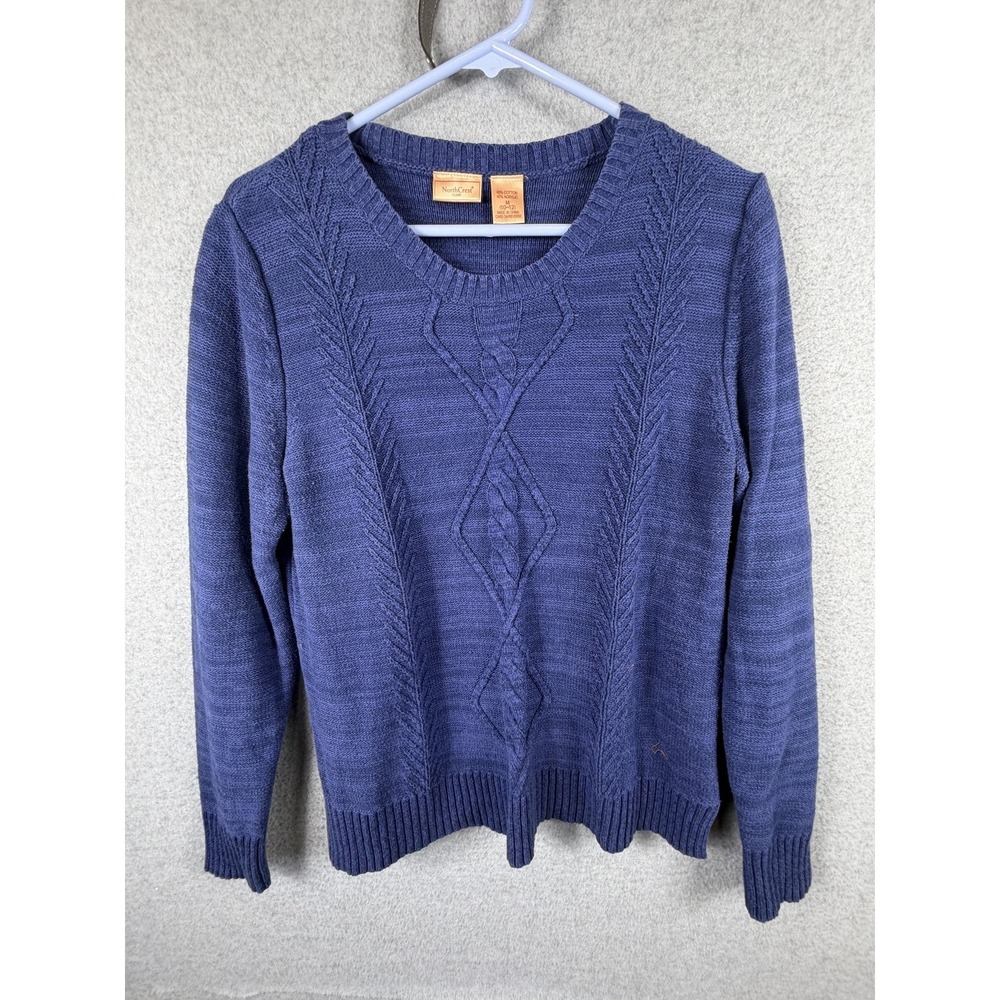 Northcrest Sweater Womens Medium Blue Cable Knit Crewneck Pullover Classic